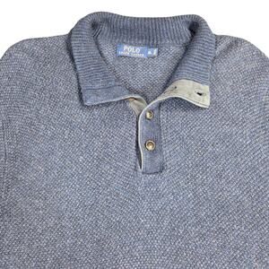 Vtg Polo‎ Ralph Lauren Men's Quarter Button Pullover Sweater Tussah Silk Blue XL